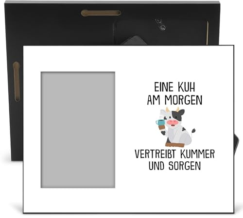 22Feels Lustiger Kuh Bilderrahmen mit Spruch Tier Frauen Geschenk Aufstellbar Holz Weiß Erinnerung Andenken für Fotos ca. A6 8,8x13,9cm (Gesamt 25,4 x 20,3cm)
