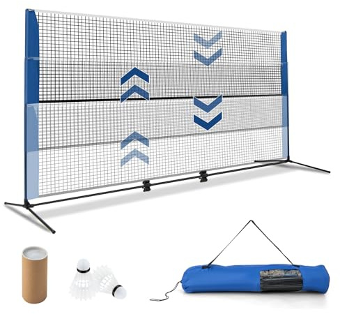 COSTWAY Badmintonnetz Outdoor 3/4/5 m, Volleyballnetz Garten wetterfest, Federballnetz höhenverstellbar mit 2 Federbällen & Tragetasche, Badminton Set tragbar mit Netz für Badminton Tennis Volleyball
