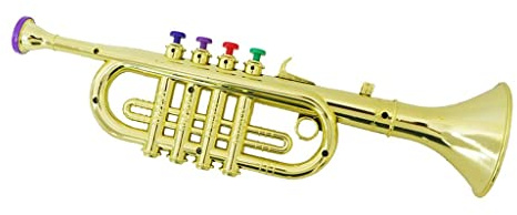 Wmqbjta Tromba Bambini Strumento Musicale Giocattolo in Plastica con Tasti Colorati Favorisce Apprendimento Musica Adatto a Feste Regali Scuola, Oro, 34