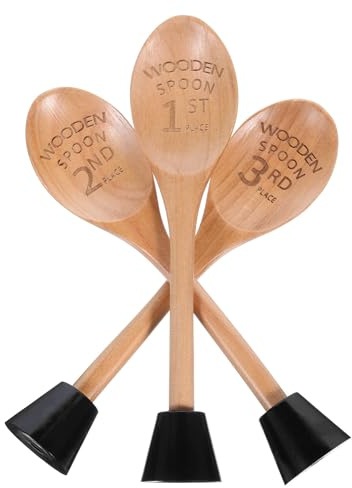 ROMISBABA 3pcs Wooden Cooking Spoon Awards Set with Trophy Base, Multifunctional Kitchen Essential for Culinary Enthusiasts, for Kitchen Contests and Cooking Competitions