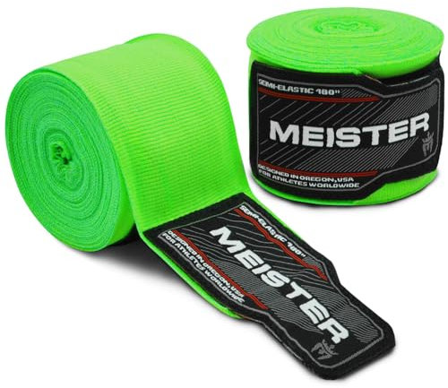 Meister Erwachsene 180 Zoll (457cm) Semi-Elastische Handbandagen für MMA & Boxen (Paar) - Neon Grün