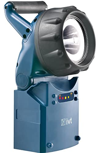 ivt LED Arbeitsleuchte PL-850 3W 240lm wartungsfreier Blei-Akku, 3 Helligkeitsstufen, Leuchtweite 150m, Leuchtdauer 35h, Notlicht, Blinklicht, Set mit Halterung, Ladezubehör, Streuscheibe orange