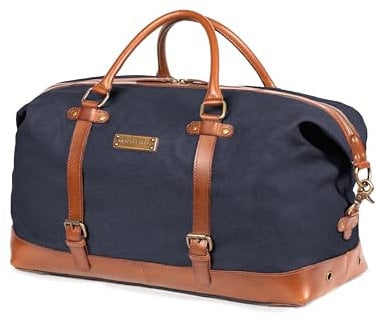 DRAKENSBERG Weekender 'Owen' - Canvas Reisetasche Herren und Damen mit Leder, Vintage, erweiterbar, 40L - Marine-Blau, DR00150