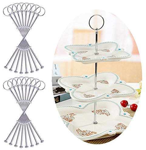 Rayinblue 16 Sets 3 Tier Cake Plate Stand Handle Fittings Silver for Tea Shop Room Hotel