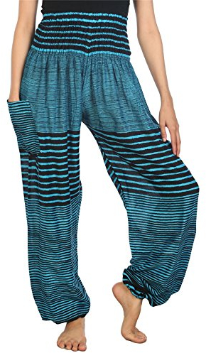 Lofbaz Haremshose Damen Boho Yogahose Pumphose Hippie Hose Kleidung Festival Outfit Sommerhose Leicht Sommer Hosen - Colourful 1 Light Blau 3XL Große Größen