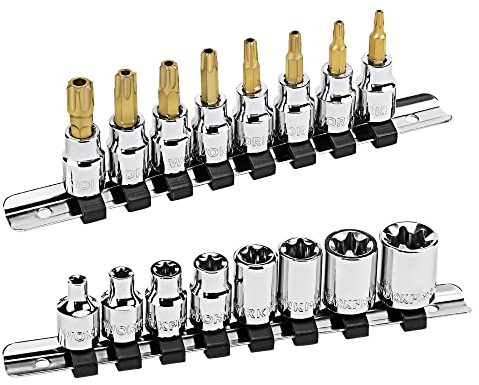 WORKPRO Torx Socket Set 16PCS, Tamper Proof Bit Sockets T20-T55 With Female E-Torx Set E6-E20, Premium S2 and Cr-V Steel, 3/8 (9.5 mm) Drive