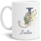 Tasse mit Buchstabe J und Blumen - mit Name personalisiert - Initiale, Namens-Tasse, Buchstaben Tasse, Geschenk I Keramik Weiß matt, 300 ml