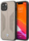BMW Schutzhülle für iPhone 13 in Grau mit perforierten geschwungenen Seiten, Echtleder-Schutzhülle mit einfachem Snap-on, Stoßdämpfung und charakteristischem Logo