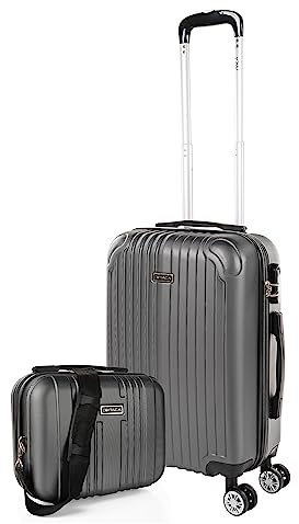 ITACA - Bagaglio A Mano Rigido Leggero Bagaglio A Mano 55X40X20 con 4 Ruote Silenziose Trolley Cabina Viaggio Aereo Ergonomico Durevole. Compatibile Ryanair, Antracite
