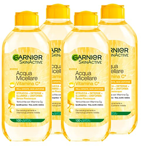 4 x Garnier SkinActive Hypoallergene Micellar Wasser Make-up Entferner und Reiniger ohne Ausspülen mit Vitamin C - 4 Flaschen à 400 ml