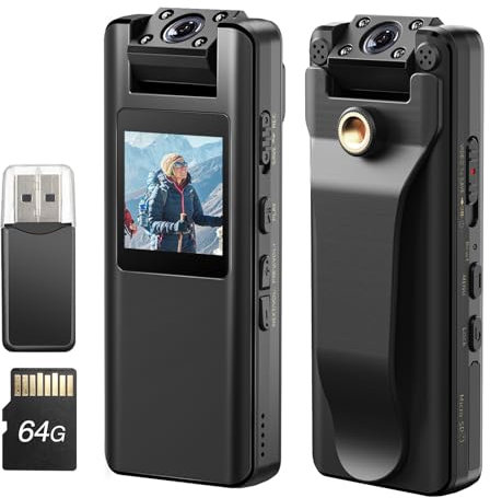 BOBLOV A22 32GB Body Camera, 1080P HD BodyCam with OLED Screen to Playback, 180° Rotatable Lens, Portable Body Camera with Audio, Support 4 Hours Recording for Office Meeting/Walking Pets (32GB)