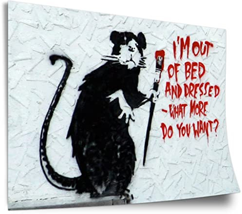 Printistico Poster Banksy - Ratte mit Pinsel What do you want? Rat I'm out of bed Graffiti-Wandbild Kunstdruck ohne Rahmen, Wandbild - A4, A3, A2, A1, A0, XXL - Wohnzimmer, Schlafzimmer, Küche, Deko
