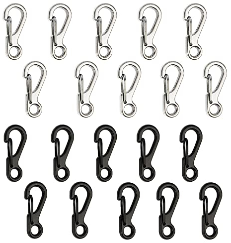 MOJOTIC 20 Stück Mini SF Karabinerhaken, Mini Karabiner, Karabiner Mini, Carabiner Mini, Karabinerhaken Mini, Karabiner Klein, Schlüsselkaraniner für Camping Ring Clip Haken Leichte Kleine Karabiner