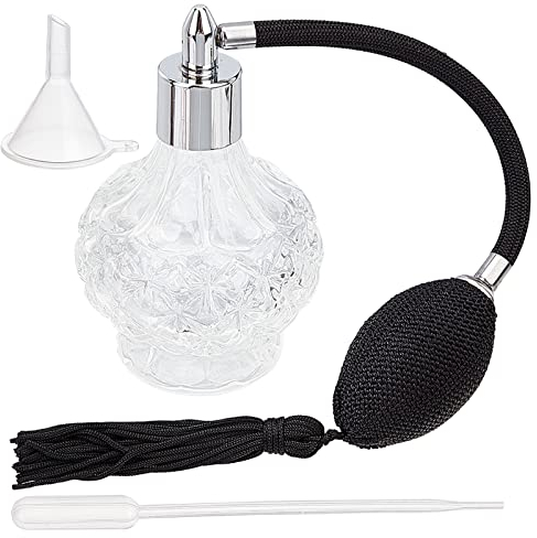 GORGECRAFT Botella de Perfume Recargable Vintage de 100 ml Botella de Perfume de Cristal Botella de Spray de Atomizador de Perfume de Vidrio Transparente con Embudo de Plástico Largo Gotero