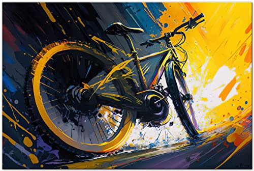 PRINTONIA Leinwand-bild 120x80cm Fahrrad Rad MTB Mountainbike Abstrakt Radsport Art Bilder Dekoration Wandbild Kunstdruck