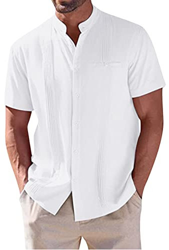 Chemisette Homme Hommes Printemps été décontracté Coton et lin de couleur unie pour hommes printemps et été avec poche et et chemises à manches courtes à Chemisette Homme Plage Chemise Manches Courtes
