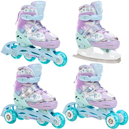 RAVEN 4in1 Inline Skates Triskates Rollschuhe Schlittschuhe Inliner für Kinder Mädchen verstellbar (Isla Violet, 34-37 (21,5cm-24cm))