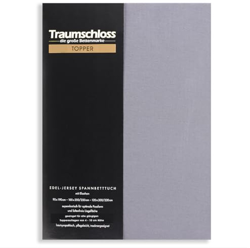 Traumschloss Edel-Jersey Spannbetttuch Topper | Mako Baumwolle mit Elasthan | Hautsympathisch, samtweich & angenehm zur Haut,90-120x200-220,grau,