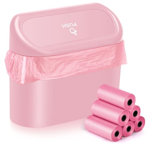 Auto Aufbewahrungsbox Klein mit 100 Müllsäcke Auto Mülleimer Mini Mülleimer mit Deckel für Büro Zuhause Wasserdicht Geruchlos Rosa,Automülleinmer,Mülleimer Klein,Automülleinmer Mit Deckel,Auto Gadgets