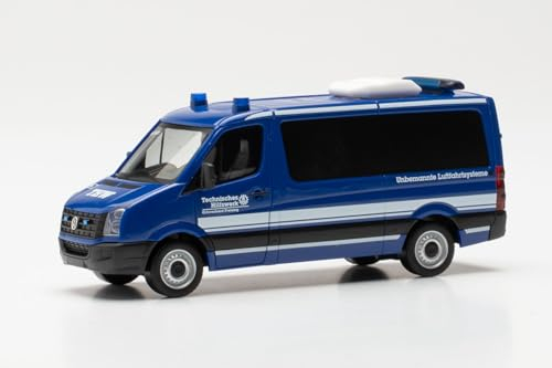 Herpa Modellauto VW Crafter Bus Flat roof THW Freising (Bayern/Freising), Miniatur im Maßstab 1:87, Sammlerstück, Made in Germany, Modell aus Kunststoff