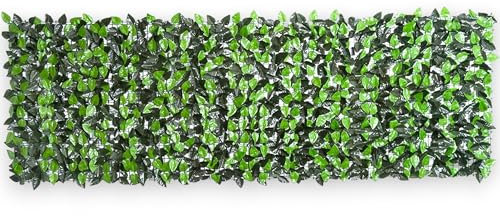 Siepe Artificiale Sintetica 1 x 3 Metri Rotolo Rete Frangivista Frangivento Ornamentale con Foglie Edera Finta Anticaduta per Ringhiera Terrazzo Balcone Giardino Esterno Verde Scuro