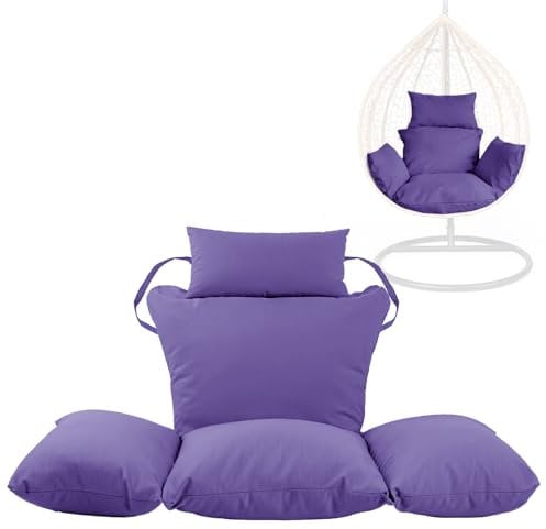 Swing Egg Chair Replacement Cushion, Foldable Water-Resistant Hanging Basket Swing Chair Cushion with Headrest Pillow, Outdoor Porch Backyard Patio Hammock Swing Replacement Cushions (Purple)