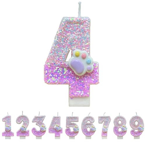Bolosa Kerze 4 Geburtstag Mädchen, Katzenkrallen Tortendeko Mädchen, Kerze 4 Geburtstag Mädchen, Rosa Kuchenzahl kerze, Tortendeko Geburtstag 4, Geburtstagskerzen 4(Nummer 4)