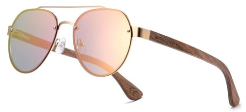 WOODONLY Lunettes de Soleil Pilote en Bois sans Rebord - Lunettes de Soleil Polarisées avec Monture Métallique pour Femmes et Hommes Cadeaux Parfaits