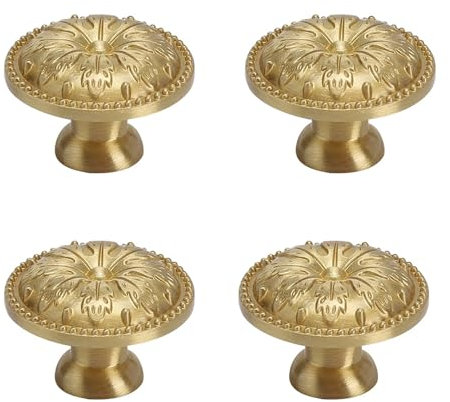 Bebochoi 4 Pièces Poignée de Meuble en Laiton Massif, Bouton Meuble Dorée, Bouton en Laiton Massif Poignée de Porte de Placard Avec Vis, pour Commode, Armoire