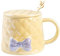 kesurpae Tasse à café haut de gamme avec couvercle en céramique et nœud esthétique, ensemble de tasses à café en céramique avec cuillère, Jaune