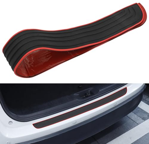 Hoypeyfiy Selbstklebender hinterer Stoßstangenschutz, Gummi-Schwellerschutz, kratzfester Autoschutz für die meisten Autos SUVs (Schwarz und Rot 104 cm x 9 cm)
