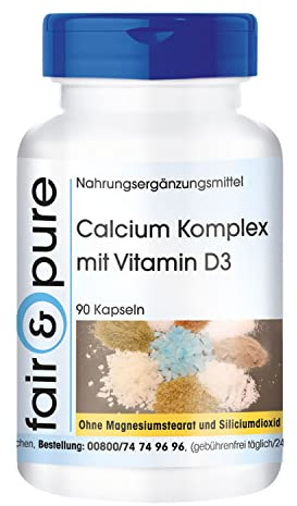 Fair & Pure Calcium Komplex mit Vitamin D3, 90 Kapseln, Calcium & Magnesium kombiniert, Nahrungsergänzungsmittel vegan ohne Magnesiumstearat, in Deutschland hergestellt