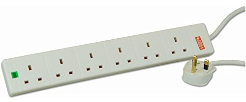 Ex-Pro 6 Gang Way 10m Metre 13A Mains Power Extension Socket Lead Cable Surge Protected White