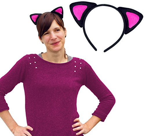 Oblique-Unique® Haarreifen Katzenohren in Pink Schwarz Katze Kostüm Fasching Karneval Party