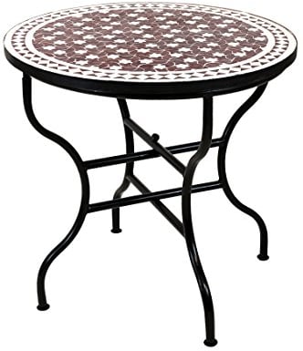 ORIGINAL Marokkanischer Mosaiktisch Gartentisch ø 80cm Groß rund klappbar | Runder klappbarer Mosaik Esstisch Mediterran | als Klapptisch für Balkon oder Garten | Estrella Bordeaux Weiss