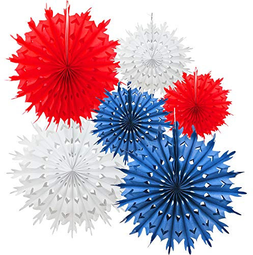 Time to Sparkle 6 Pack Mix Tissue Paper Fan Party Fan Snowflake Christmas Wedding Decoration Red Shade