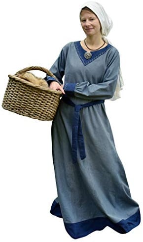 Battle-Merchant Mittelalter Kleid Jona mit Gürtel, Damen | bodenlang, langärmlig, Baumwolle, Wikinger Gewandung, Reenactment, LARP & Fantasy Cosplay