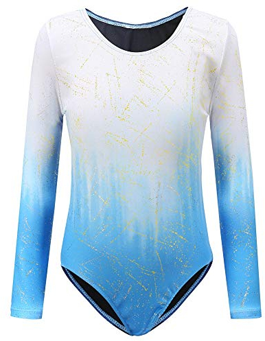 Sinoem Gymnastikanzug Kinder Mädchen Langarm/Ärmellos Turnanzug Ballettröckchen Kleid Trikotanzug Tanz Kleid Gymnastik Training Dancewear Gymnastikbody Blau/Lila/Rosa