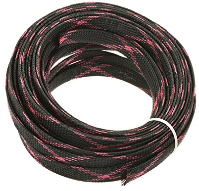 Othmro 1Pc Cable Management Sleeve, Braided Cable Tidy Black and Pink, 10m Cable Organizers Cable Protector Wire Tidy for TV/PC USB Cable, 12mm Width