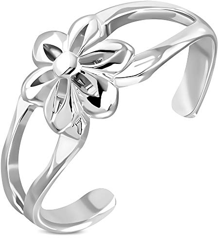 Bungsa Zehenring Blume für Damen aus versilbertem Messing