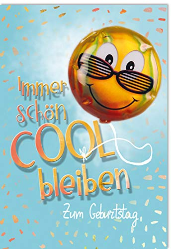 KE - 3D-Ballon Sticker Geburtstagskarte, Glückwunsch-Karte mit flachem Ballon, inklusive Umschlag, perfekte Geschenk-Idee, DIN B6 Format - Motiv: Cool