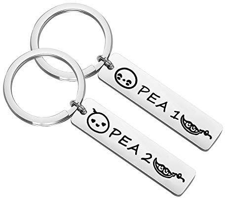 CENWA Pea 1 Pea 2 Set: 2 x Keychain - Grey, Unisex-Adult, Friends, Twins, Siblings