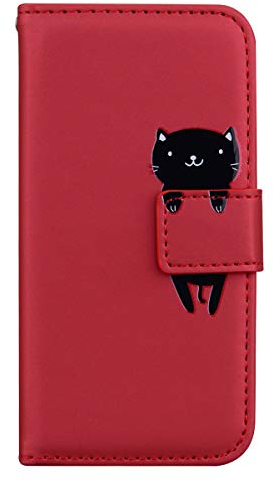 Annuo Mobile Phone case for iphone 6S/6(4.7) Wallet Case with Card Holder Magnetic Closure Kickstand Wrist Strap TPU Shockproof Flip Cover for iphone 6S/6(4.7) Leather Case Cat Red