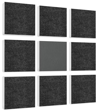platino24 Akustikpaneele 9 Elemente Colore Quadrat 27,5 x 27,5 cm Anthrazit + Granitgrau I Schallabsorber aus Basotect G+ mit Akustikfilz I Schalldämmung Wand & Decke I Akustikelemente Wandpaneel
