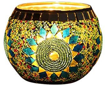 Evenlyao Kerzenhalter Glas Windlicht Outdoor Candle Holder Teelichthalter Zerbrochenes Glas Mosaik