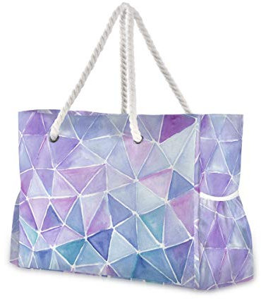 Mnsruu Reise-Strandtasche, lila Geometrie, große Schultertasche, Baumwollseilgriffe, Strandtasche für Frauen