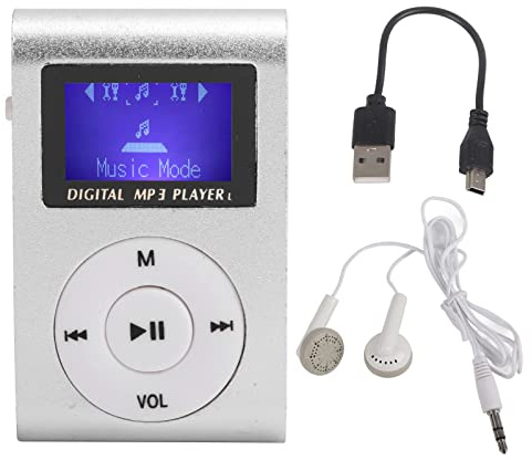 MP3-Player, LCD-Display, tragbar, Musik-Player, MP3-Player, digital, mit Clip-On-Player, Sport, , mit Kopfhörer, Speicherkarte zum Aufladen (Silber)