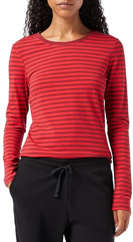 Amazon Essentials Women's Regular-Fit Long-Sleeve Crewneck T-Shirt (Available in Plus Size), Burgundy Red Stripes, L