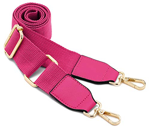 Frauen Breite Schultertaschen Strap,Verstellbarer Ersatz Gürtel Tasche Strap mit Leder Gold Haken Leinwand Geldbörse Riemen Messenger Bag Changeable Long Strap for Crossbody Handtasche (Rose Red)
