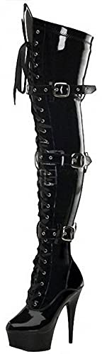 Stivali Alti alla Coscia PU in Pelle Verniciata da Donna Zip Laterale 15CM Stivali Tacco Alto a Spillo sopra Gli Stivali al Ginocchio Sexy Stripper Club Party Shoes